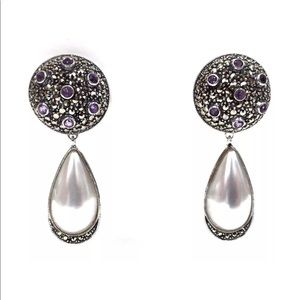 Sterling silver, large pearl drop earrings